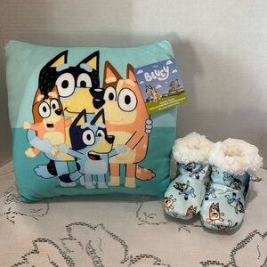 Bluey Bingo Mum & Dad Small Squishy Pillow & Plush Sherpa Lined Booties 2T-4T